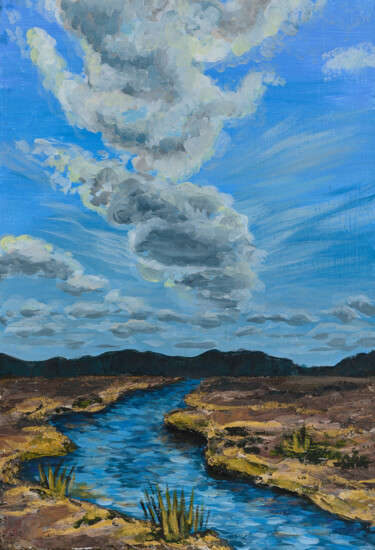 Картина под названием "Пейзаж с рекой" - Natalia Kurmaeva, Подлинное произведение искусства, Акрил