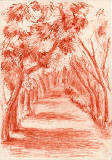 Рисунок под названием "Дорога в лесу" - Natalia Kurmaeva, Подлинное произведение искусства, Карандаш