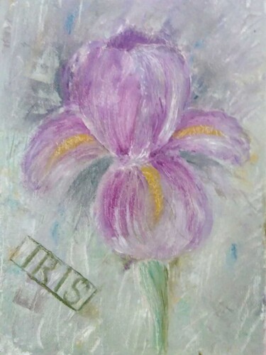 Картина под названием "Light purple iris" - Наталия Куропятникова, Подлинное произведение искусства, Масло Установлен на Дер…