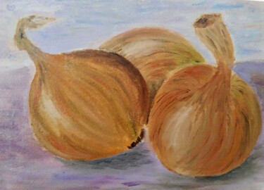 Painting titled "Yellow Onion" by Nataliia Kuropiatnikova, Original Artwork, Oil