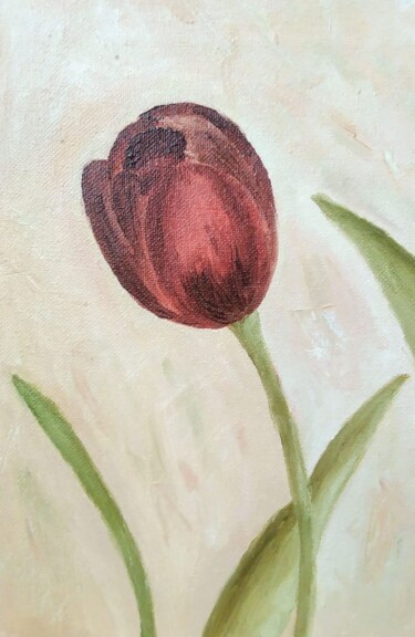 Schilderij getiteld "Dark tulip" door Nataliia Kuropiatnikova, Origineel Kunstwerk, Olie Gemonteerd op Karton