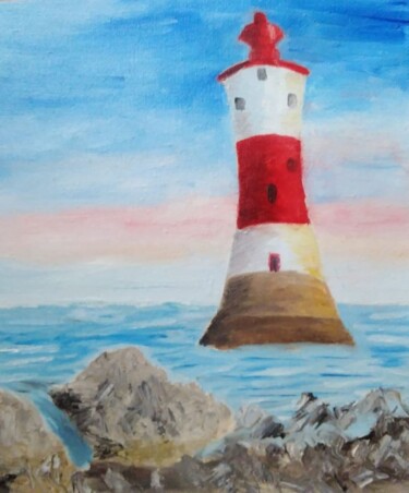 Картина под названием "Красный маяк" - Наталия Куропятникова, Подлинное произведение искусства, Масло Установлен на картон