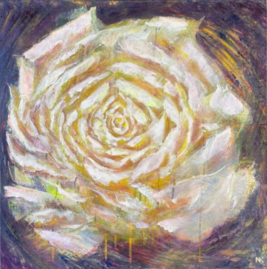 Painting titled "Smoky Yellow Rose" by Natalia Kutova, Original Artwork, Acrylic