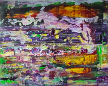 Painting titled "Purple Sunset" by Natalia Kutova, Original Artwork, Acrylic Mounted on Wood Stretcher frame