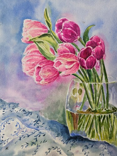 Peinture intitulée "Tulips" par Natalia Kuznetsova, Œuvre d'art originale, Aquarelle
