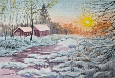 Malarstwo zatytułowany „Frosty morning” autorstwa Natalia Kuznetsova, Oryginalna praca, Akwarela