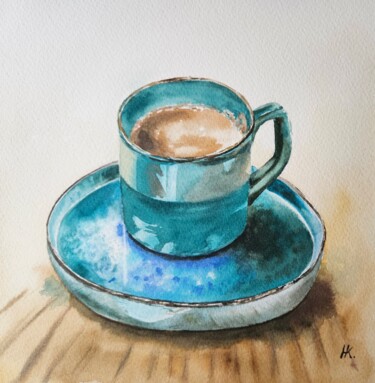 Painting titled "A Cup of Coffee" by Natalia Kuznetsova, Original Artwork, Watercolor