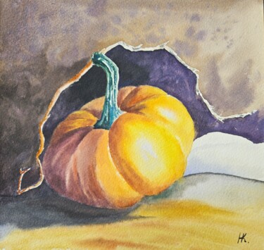 Painting titled "Pumpkin" by Natalia Kuznetsova, Original Artwork, Watercolor