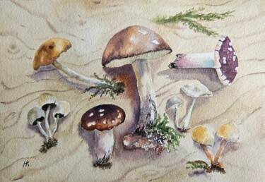 Pintura titulada "Mushroom sketch" por Natalia Kuznetsova, Obra de arte original, Acuarela