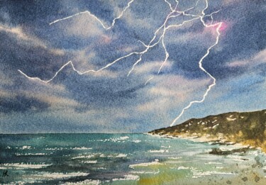 Painting titled "Thunder sky" by Natalia Kuznetsova, Original Artwork, Watercolor