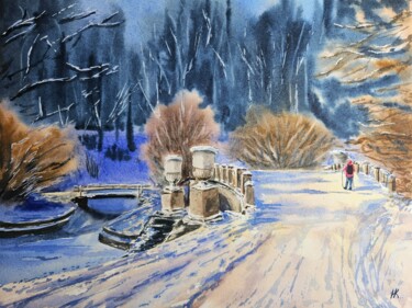 Painting titled "Winter day in Pavlo…" by Natalia Kuznetsova, Original Artwork, Watercolor