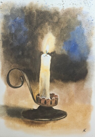 Pintura intitulada "A candle burned on…" por Natalia Kuznetsova, Obras de arte originais, Aquarela