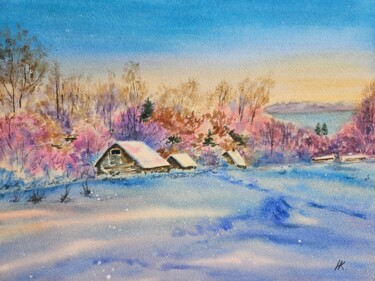 Painting titled "Winter evening" by Natalia Kuznetsova, Original Artwork, Watercolor