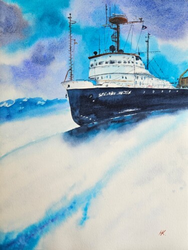 Painting titled "Icebreaker" by Natalia Kuznetsova, Original Artwork, Watercolor