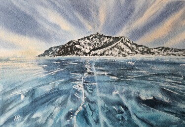 Painting titled "Winter Baikal" by Natalia Kuznetsova, Original Artwork, Watercolor