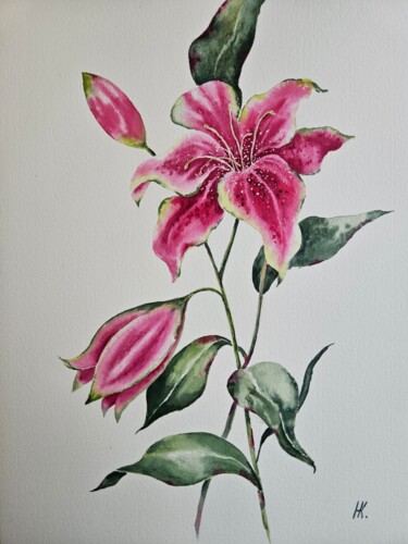 Malerei mit dem Titel "Lily" von Natalia Kuznetsova, Original-Kunstwerk, Aquarell