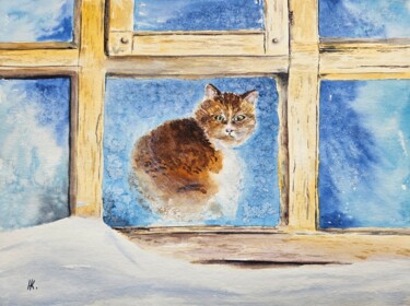 Pintura titulada "Red cat" por Natalia Kuznetsova, Obra de arte original, Acuarela