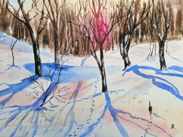 Painting titled "In the forest at su…" by Natalia Kuznetsova, Original Artwork, Watercolor