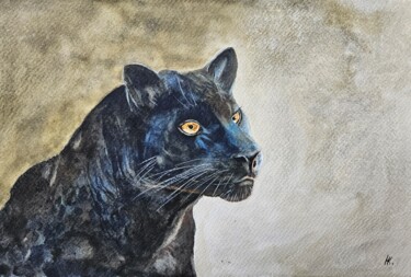 Картина под названием "Black cheetah" - Natalia Kuznetsova, Подлинное произведение искусства, Акварель