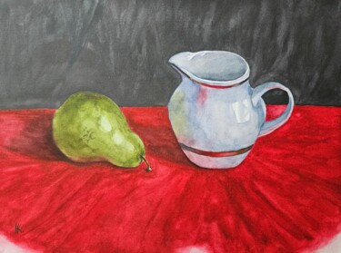 Painting titled "Still life with pea…" by Natalia Kuznetsova, Original Artwork, Watercolor