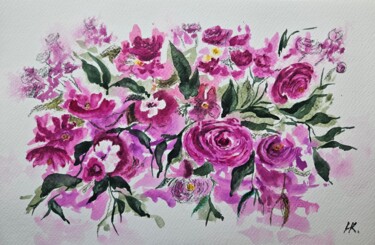 Картина под названием "Bright bouquet" - Natalia Kuznetsova, Подлинное произведение искусства, Акварель