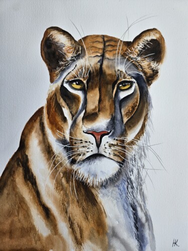 绘画 标题为“Lioness” 由Natalia Kuznetsova, 原创艺术品, 水彩