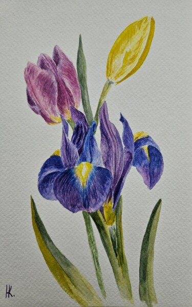 Schilderij getiteld "Spring bouquet. Tul…" door Natalia Kuznetsova, Origineel Kunstwerk, Aquarel