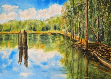 Malerei mit dem Titel "Old pond" von Natalia Kuznetsova, Original-Kunstwerk, Aquarell