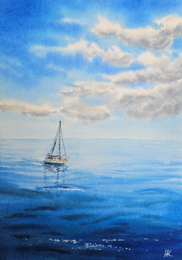 Painting titled "A marine sketch" by Natalia Kuznetsova, Original Artwork, Watercolor