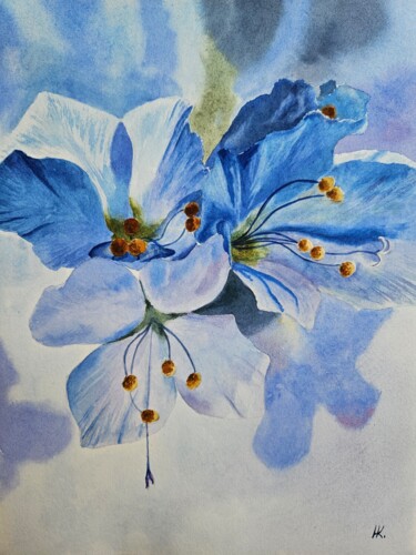 Peinture intitulée "Blue flowers" par Natalia Kuznetsova, Œuvre d'art originale, Aquarelle