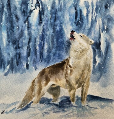 Картина под названием "Northern husky" - Natalia Kuznetsova, Подлинное произведение искусства, Акварель