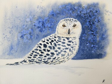 Peinture intitulée "Snowy owl" par Natalia Kuznetsova, Œuvre d'art originale, Aquarelle