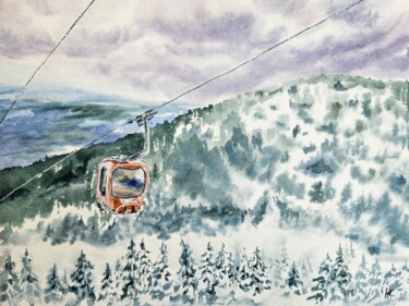 Painting titled "Cableway" by Natalia Kuznetsova, Original Artwork, Watercolor