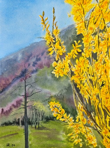 Painting titled "Spring in the mount…" by Natalia Kuznetsova, Original Artwork, Watercolor