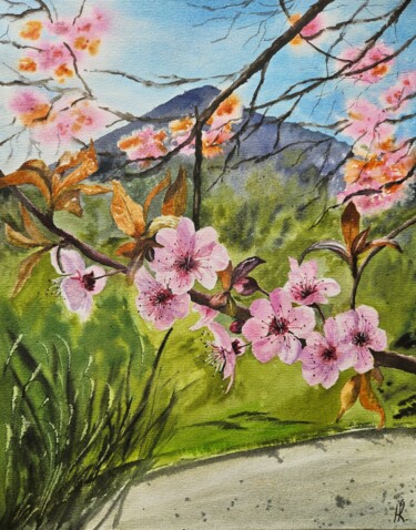 Malerei mit dem Titel "Spring in the mount…" von Natalia Kuznetsova, Original-Kunstwerk, Aquarell