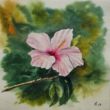 Painting titled "Hibiscus" by Natalia Kuznetsova, Original Artwork, Watercolor