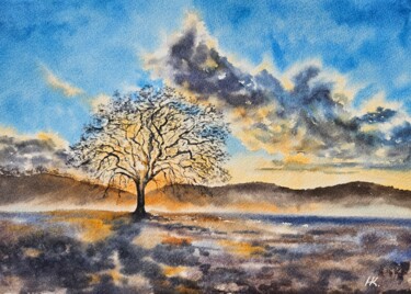 Painting titled "Dawn" by Natalia Kuznetsova, Original Artwork, Watercolor