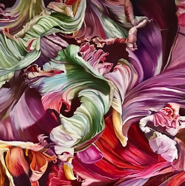 Картина под названием "COLORFUL TULIP" - Natalia Lugovska, Подлинное произведение искусства, Масло