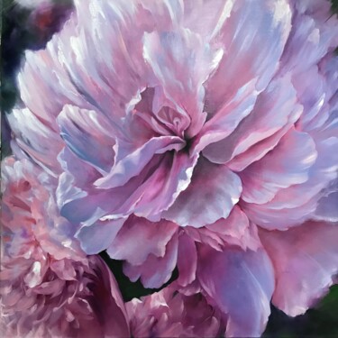 Painting titled "pink peony" by Natalia Mariamova, Original Artwork, Oil Mounted on Wood Stretcher frame