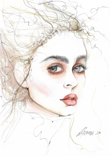 Картина под названием "curls" - Наталья Марьямова, Подлинное произведение искусства, Акварель