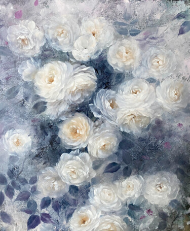 Schilderij getiteld "White Rose" door Natalia Mariamova, Origineel Kunstwerk, Olie