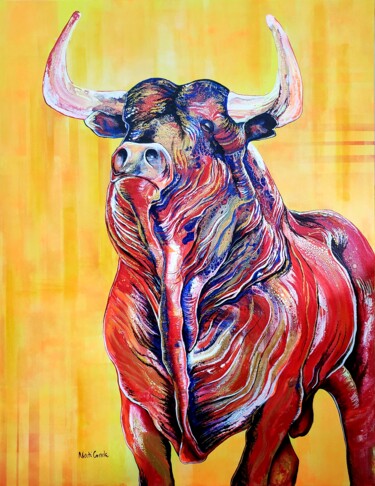 Pintura titulada "Toro mechudo" por Natalia Martinez (NatiConda ART), Obra de arte original, Acrílico Montado en Bastidor de…