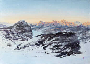 Painting titled "Winter in Dolomites" by Natalia Mikhaylina, Original Artwork, Oil Mounted on Wood Stretcher frame