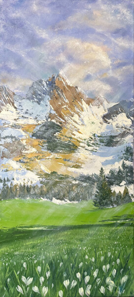 Painting titled "Spring in the mount…" by Natalia Mikhaylina, Original Artwork, Oil Mounted on Wood Panel