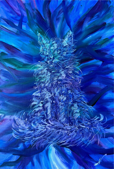 Painting titled "Sapphire cat" by Natalia Mikhaylina, Original Artwork, Oil