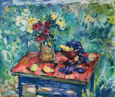 Painting titled "August naturemorte" by Natalia Nis, Original Artwork, Oil