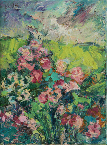 Painting titled "Roses" by Natalia Nis, Original Artwork, Oil