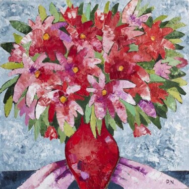 Картина под названием "Красные цветы в кра…" - Наталия Панкова, Подлинное произведение искусства