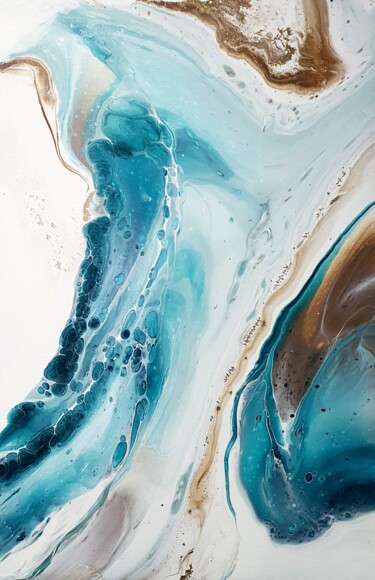 Painting titled "Turquoise wave" by Natalia Pechenkina, Original Artwork, Acrylic