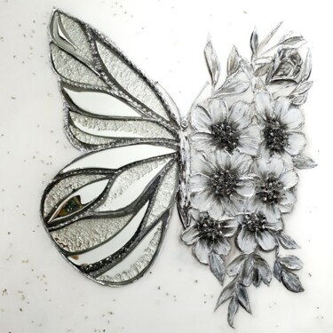 Painting titled "Magic butterfly" by Natalia Pechenkina, Original Artwork, Polymer clay Mounted on Wood Stretcher frame